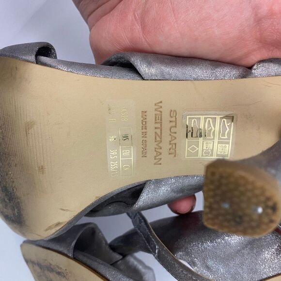 STUART WEITZMAN PLAYA SILVER ANKLE STRAP HIGH HEEL SANDAL - Picture 10 of 10